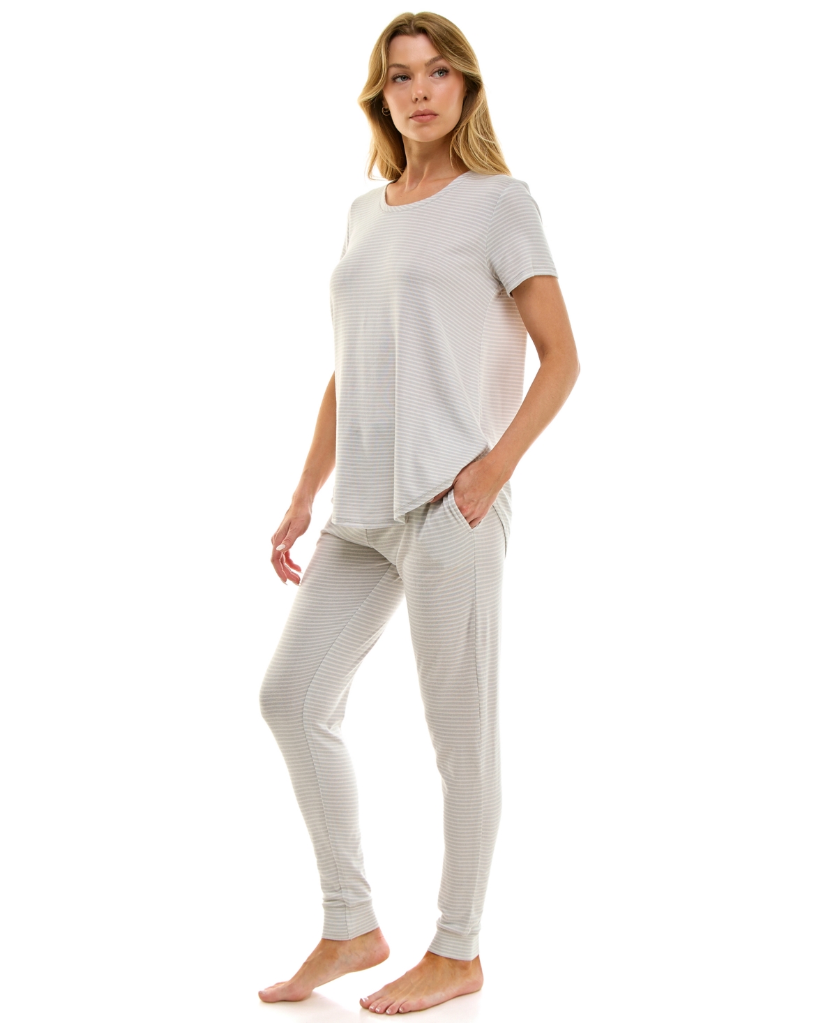 Roudelain Scoop Neck T-shirt & Jogger Pants Pajama Set In Gray