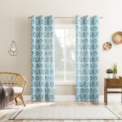 Hillard Watercolor Medallion Semi-Sheer Grommet Curtain Panel