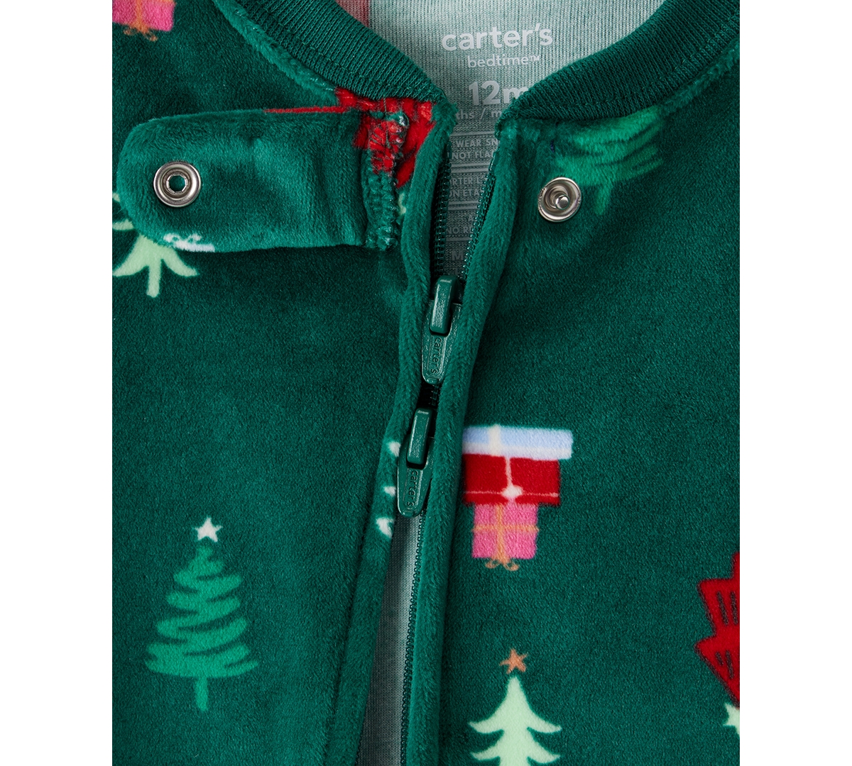 Carter's Baby Boys Or Baby Girls Christmas Tree Print Velour, 1-piece Pajamas In Green
