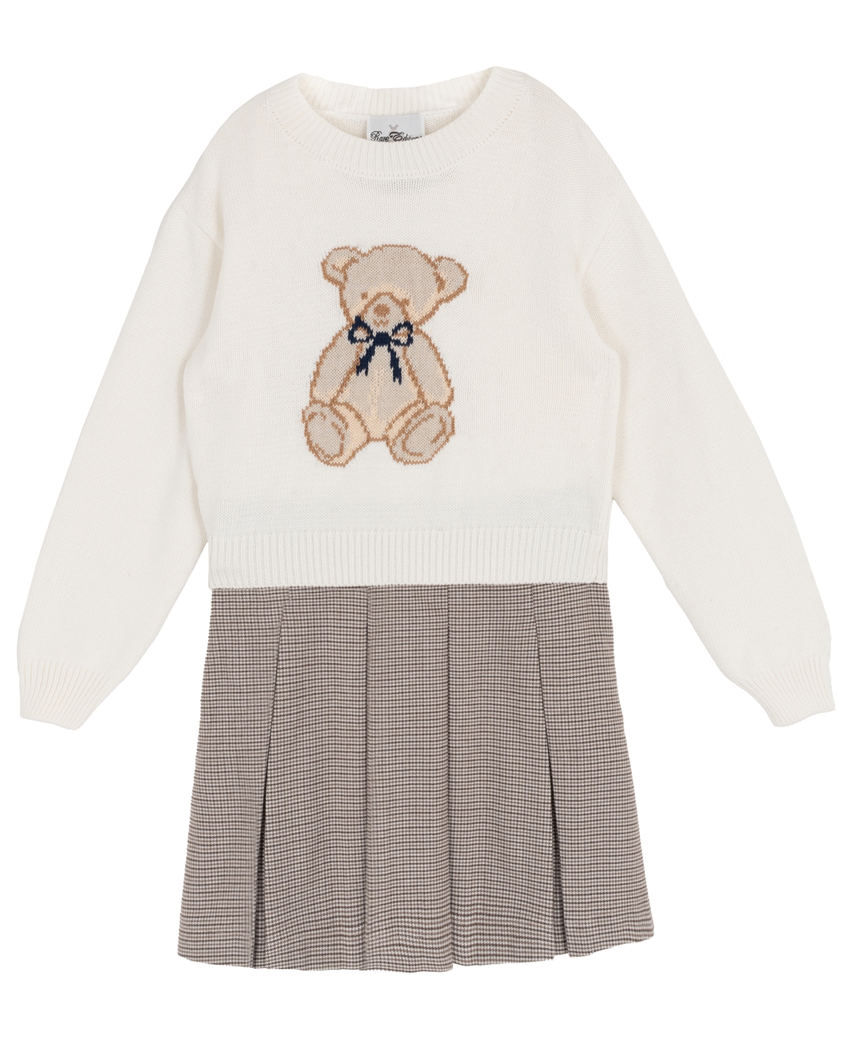 Rare Editions Big Girls 2 Piece Teddy Bear Sweater And Plaid Skirt Dress Set In White