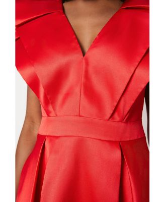Women's Frill Sleeve V-Neck Midi Dress