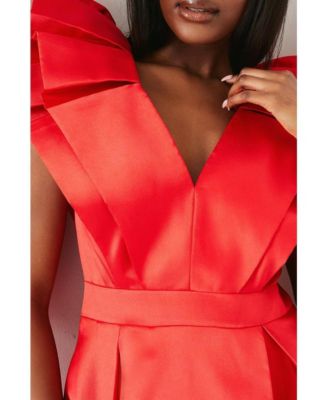 Women's Frill Sleeve V-Neck Midi Dress