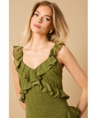 Women's Dobby Ruffle V-Neck Tiered Midi Dress