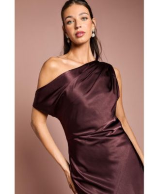 Women's Satin One Shoulder Fishtail Maxi Dress
