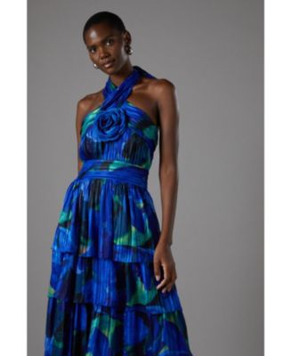 Women's Tiered Halter Tie Neck Maxi Dress