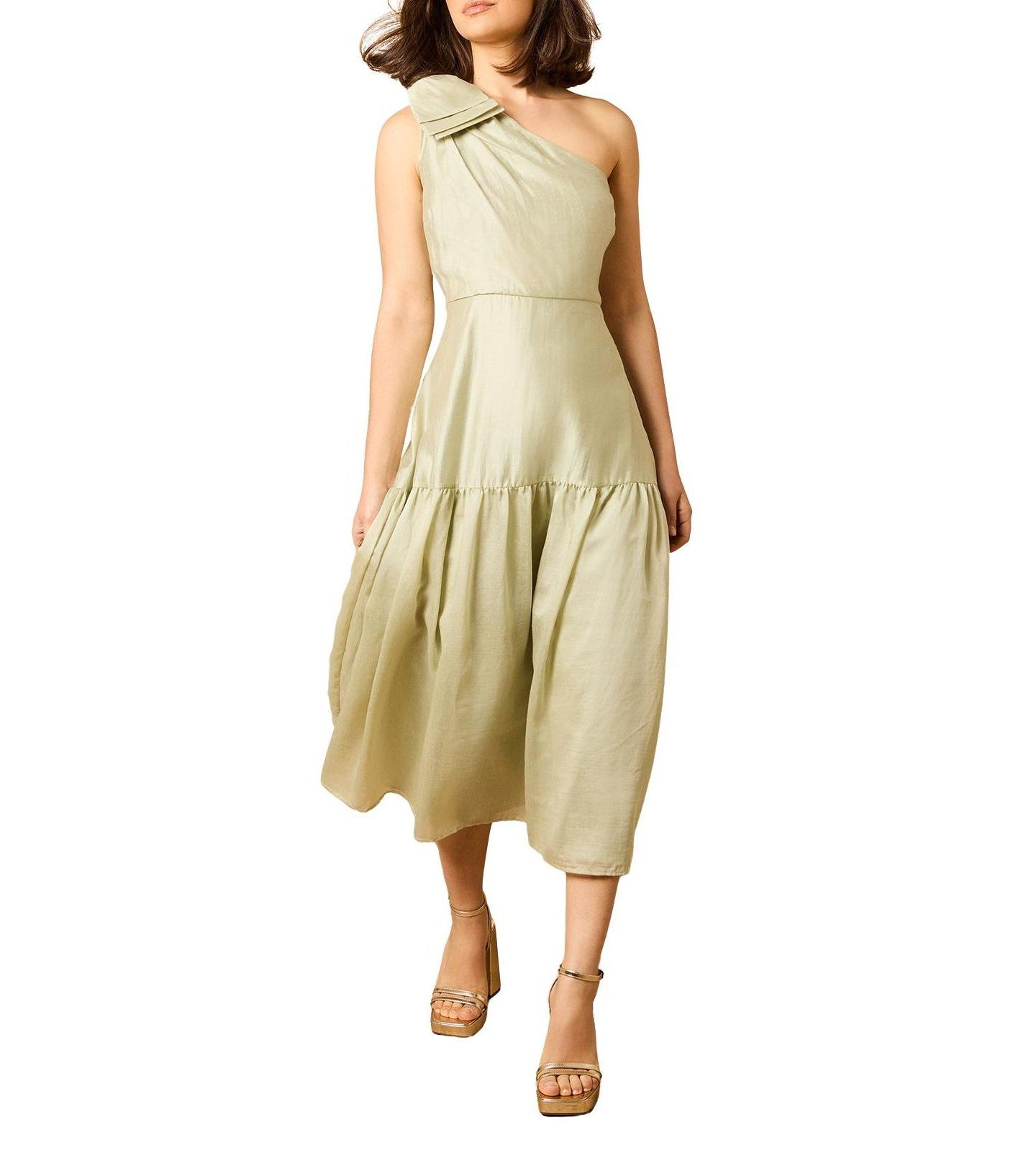 Женское платье Oasis Bow Shoulder Detail Midi, цвет: Фисташковый — фото 4
