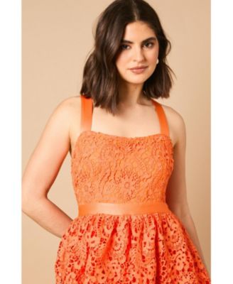 Women's Cross Strap Tiered Lace Midi Dress