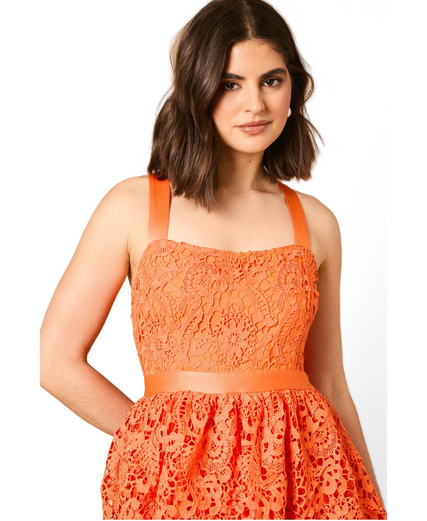 Женское платье Oasis Cross Strap Tiered Lace Midi, цвет: Оранжевый — фото 2