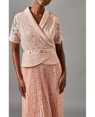 Women's Lace 2-In-1 Jacket Pleated Midi Dress