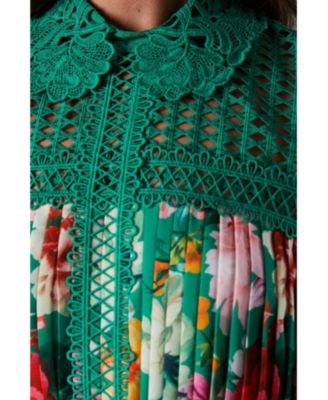 Women's Lisa Tan Lace Pleated Printed Midi Dress