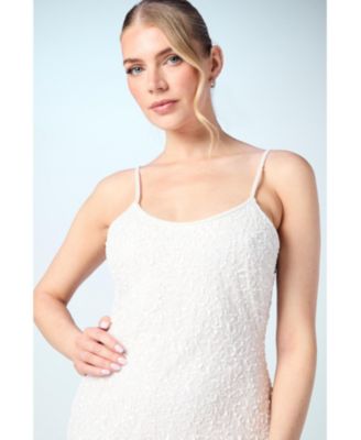 Women's Embellished Feather Bridal Mini Dress