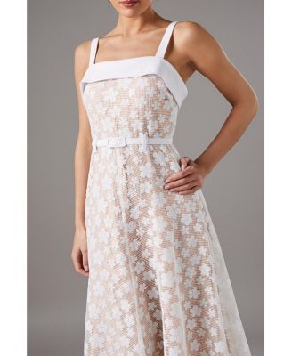 Women's Mesh Sequin Belted Midi Dress