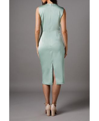 Women's Sleeveless Satin Frill Midi Dress