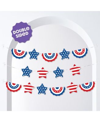 Stars & Stripes Patriotic Garland Banner, 30 Feet of Cord, 15 Shaped Pieces