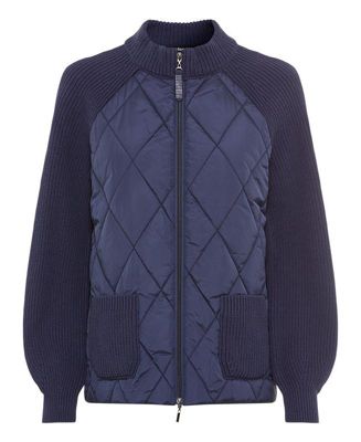 Women's Quilted Mixed Media Zip Front Cardigan