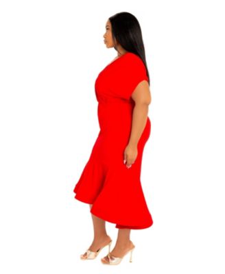 Plus Size V-Neck Flounce Midi Dress