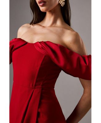 Volume Sleeve Corset Column Maxi Dress