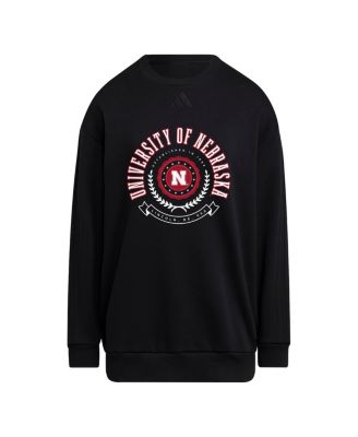 Women's Black Nebraska Huskers Oversized Crewneck Pullover Sweatshirt