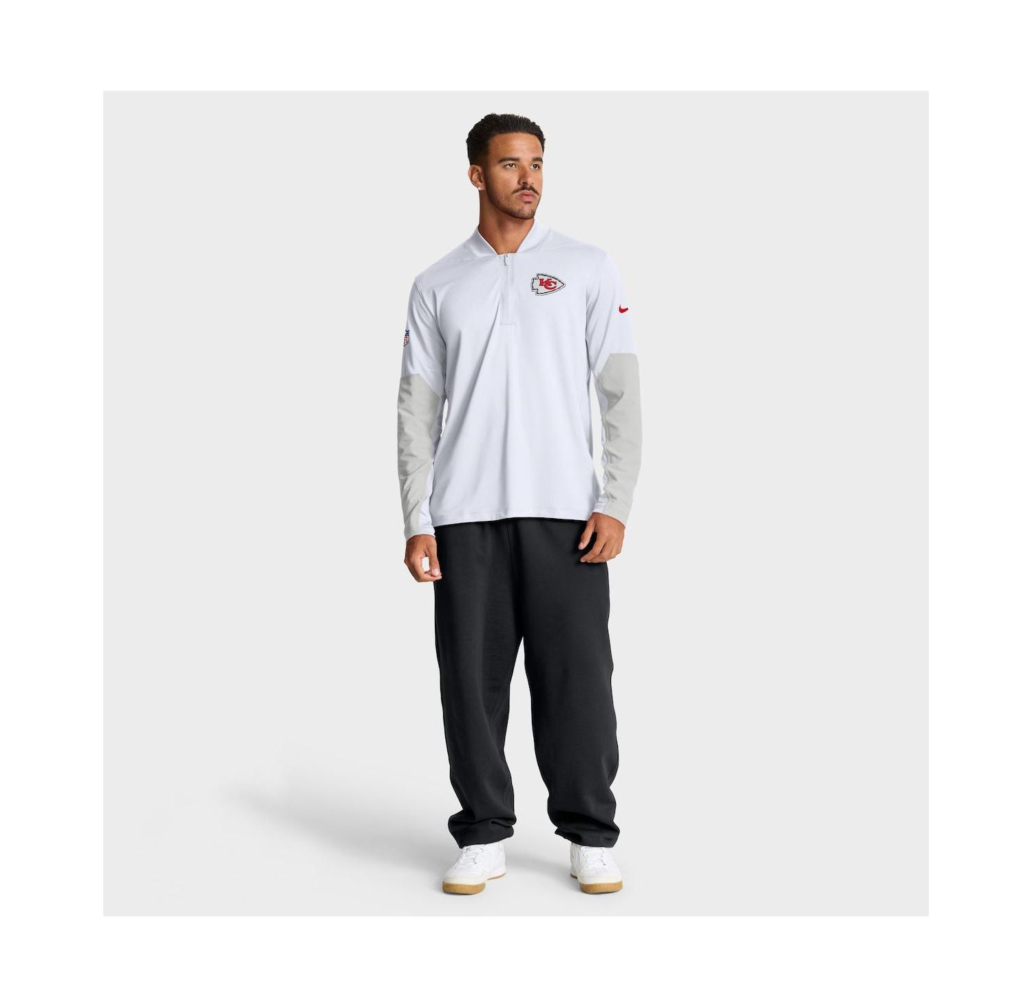 Men's White Kansas City Chiefs Sideline Feel The Pressure Performance Half-Zip Pullover