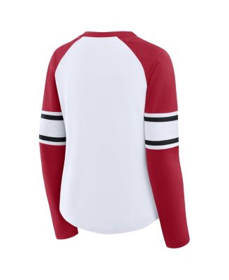 Women's White/Scarlet San Francisco 49ers Redzone Blitz Package Raglan Lace-Up V-Neck Long Sleeve T-Shirt