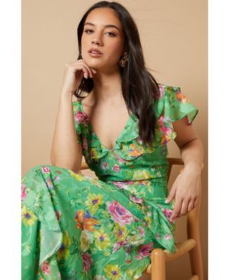 Women's Ruffle Sleeve Jacquard Midi Dress