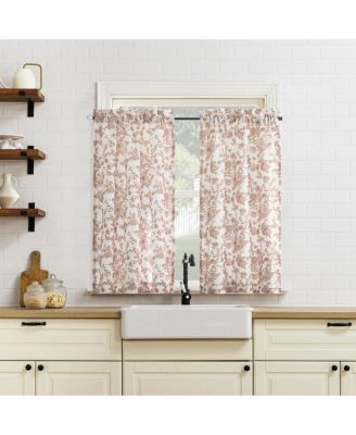 Elodie Tonal Botanical Semi-Sheer Rod Pocket Kitchen Curtain Tier Pair