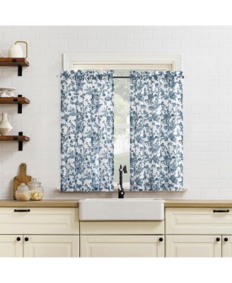 Elodie Tonal Botanical Semi-Sheer Rod Pocket Kitchen Curtain Tier Pair