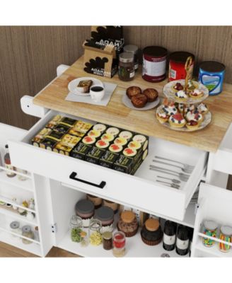 CASAINC Rubber Wood Top Rolling Cart with Drawer, Cabinet & Rack Kitchen Island