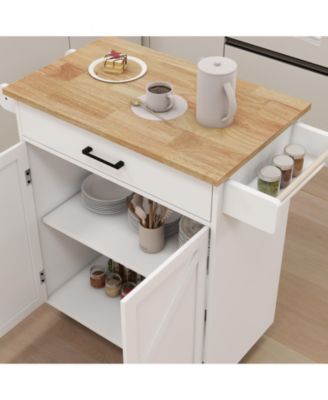 Rolling Kitchen Cart with Adjustable Shelves, Towel Rack and Wood Top for Storage