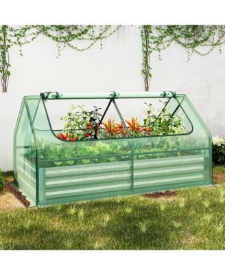 Galvanized Steel Raised Garden Bed Metal Planter Box Kit w/ Mini Greenhouse Cover 71'' x 35.5'' x 36''