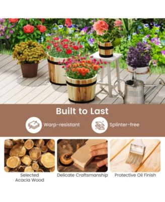 Outdoor Wooden Planter Box Set of 3 w/ Drainage Holes for Flower Herb Shrub
