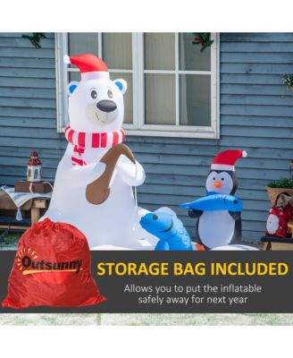 6' Inflatable Christmas Polar Bear and Penguin Fishing on Board LED