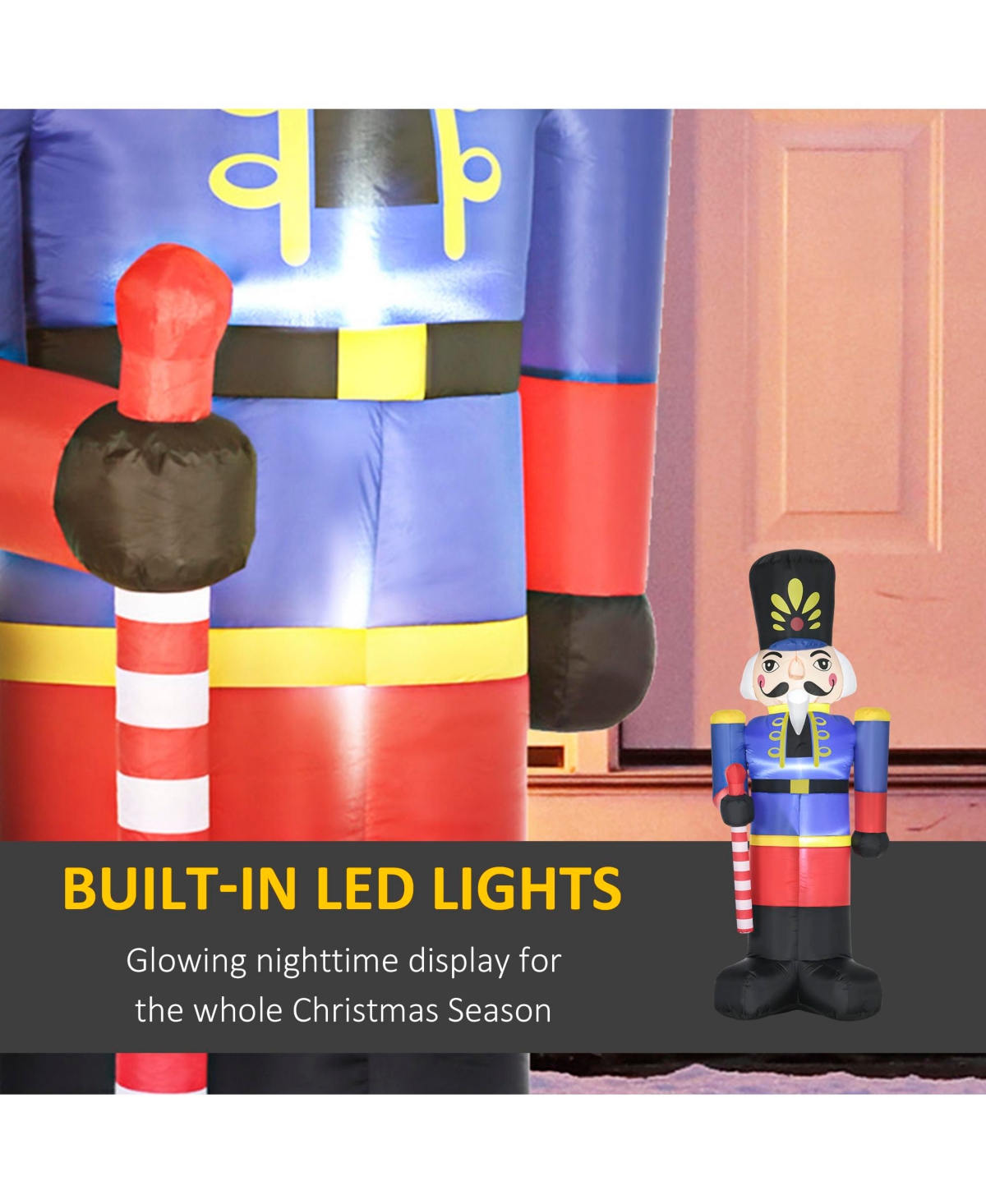 Homcom Colorful 8ft Inflatable Nutcracker Soldier with Scepter Led Outdoor Yard