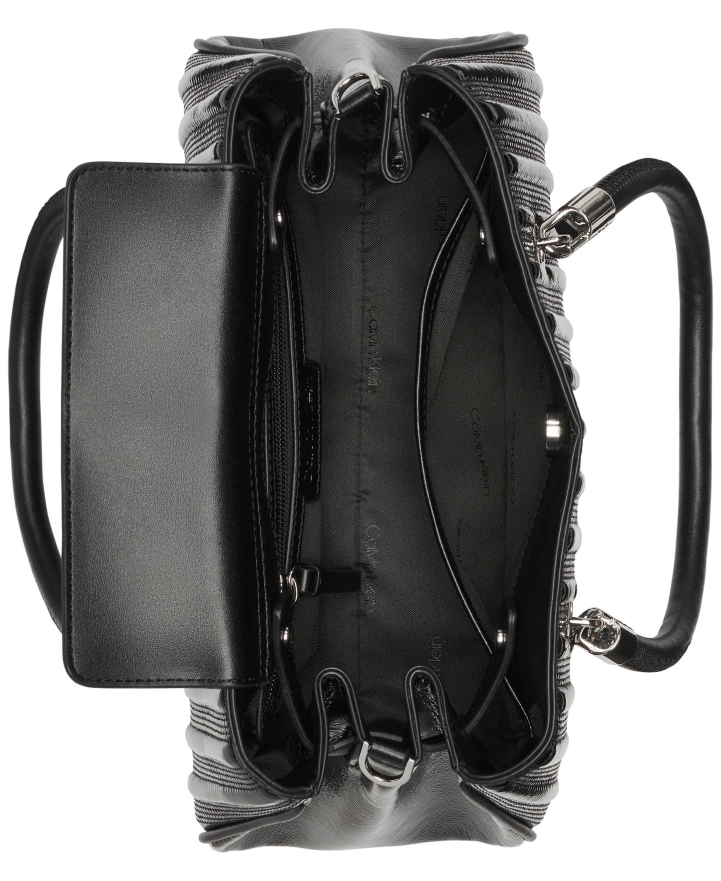 Женская сумка Calvin Klein Brigette Patent Piping East West Convertible Satchel, цвет: Чёрный / Серебряный — фото 4