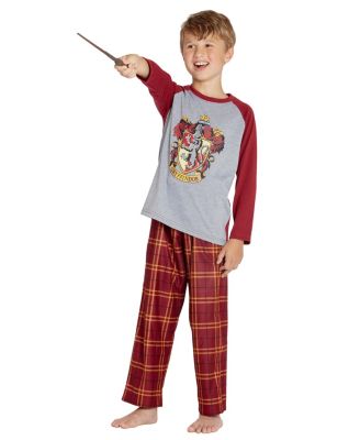 Big Boys Plaid Hogwarts Houses Crest Raglan 2PC Pajama Set - Gryffindor Hufflepuff Slytherin Ravenclaw