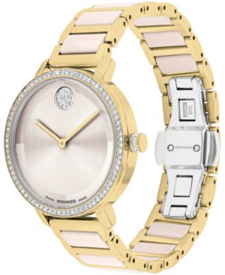 Women's Bold Evolution 2.0 Swiss Quartz Light Gold Steel Taupe Ceramic Watch, 34mm