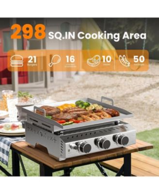 Portable 26 Inch Tabletop Griddle with Grill Grate, Stainless Steel Propane Gas Grill with 3 Burners,24000 BTU, for Outdoor Camping/RV/Picnic/BBQ