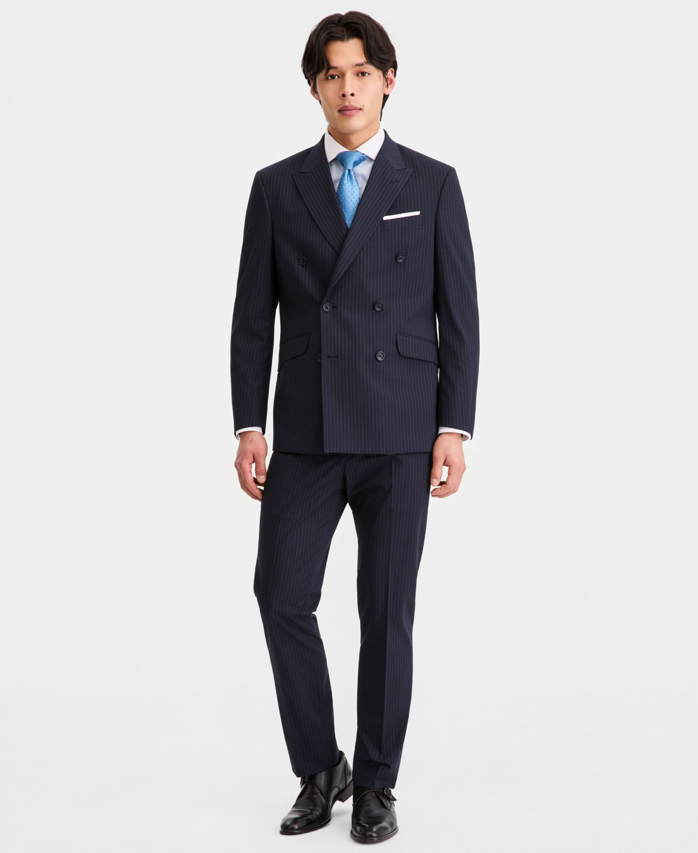 Мужские куртки Kenneth Cole Reaction Slim-Fit Double-Breasted Pinstripe Suit Separates, цвет: Тёмно-синий — фото 2