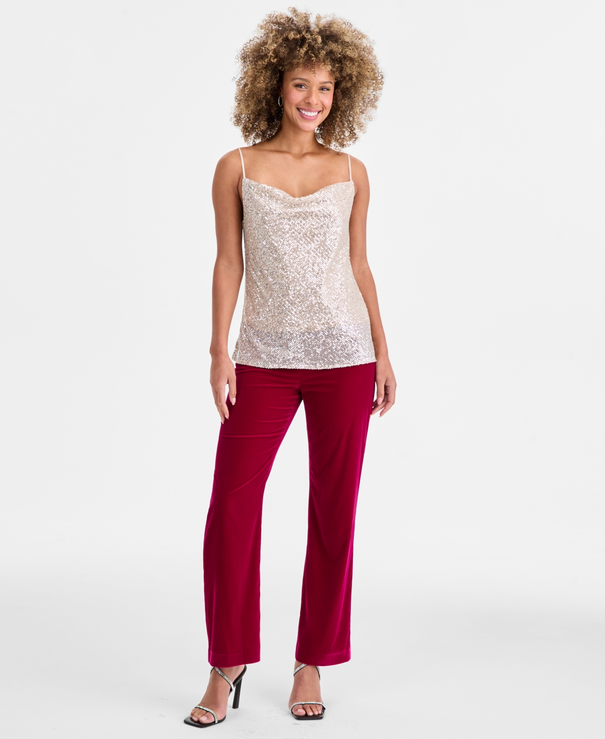 Tahari Asl Women's Sequinned Cowl-Neck Top