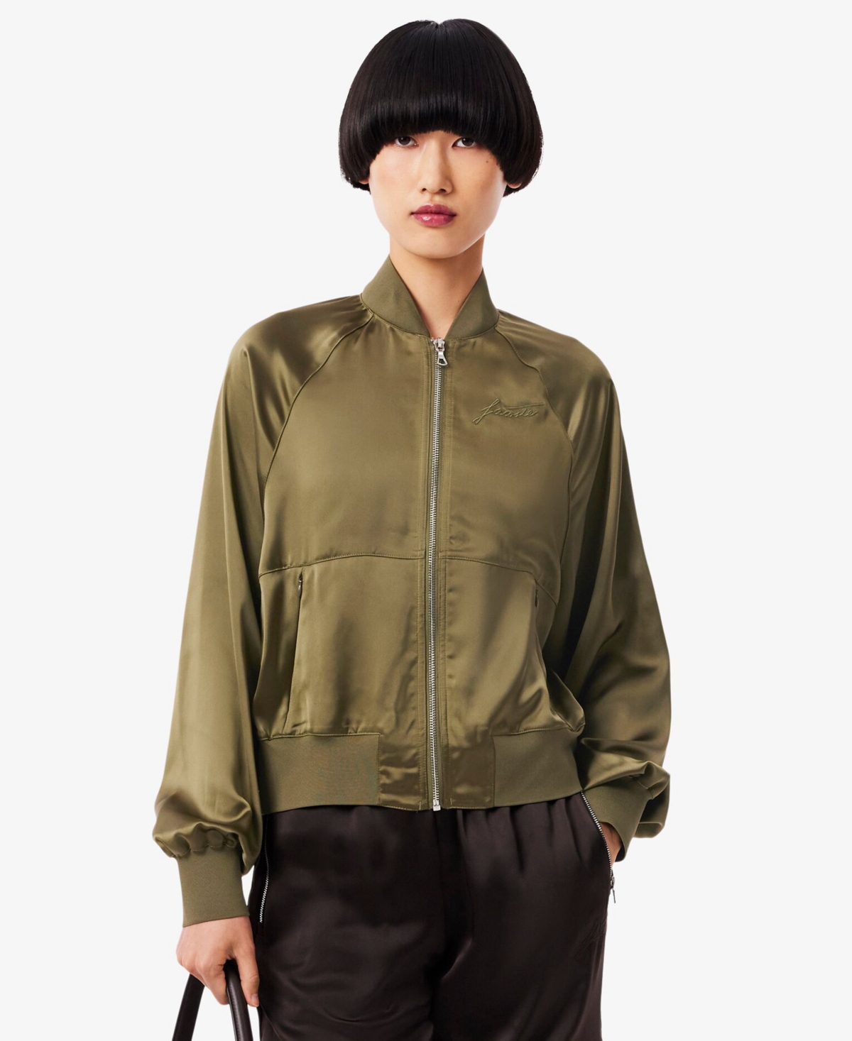Lacoste Usa Women's Long Sleeves Bomber Jacket In Green