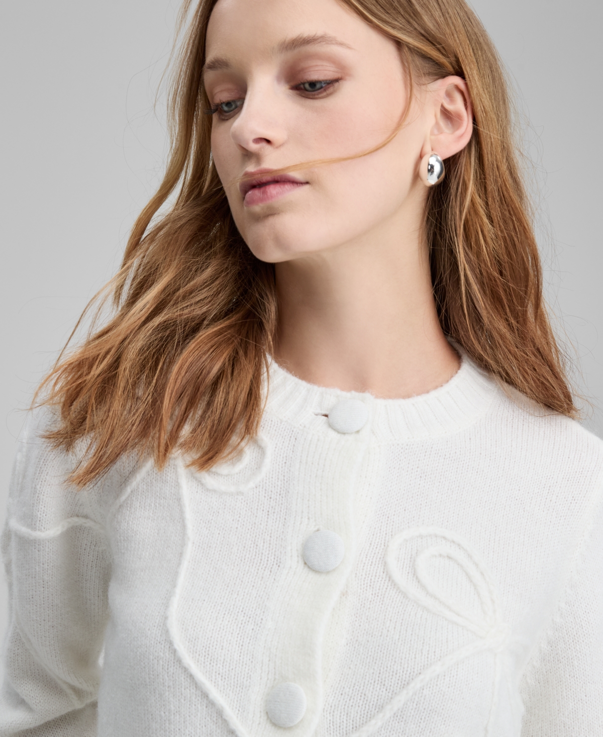 And Now This Women's Bow Embroidered Cropped Cardigan, Macy's Exclusive In White