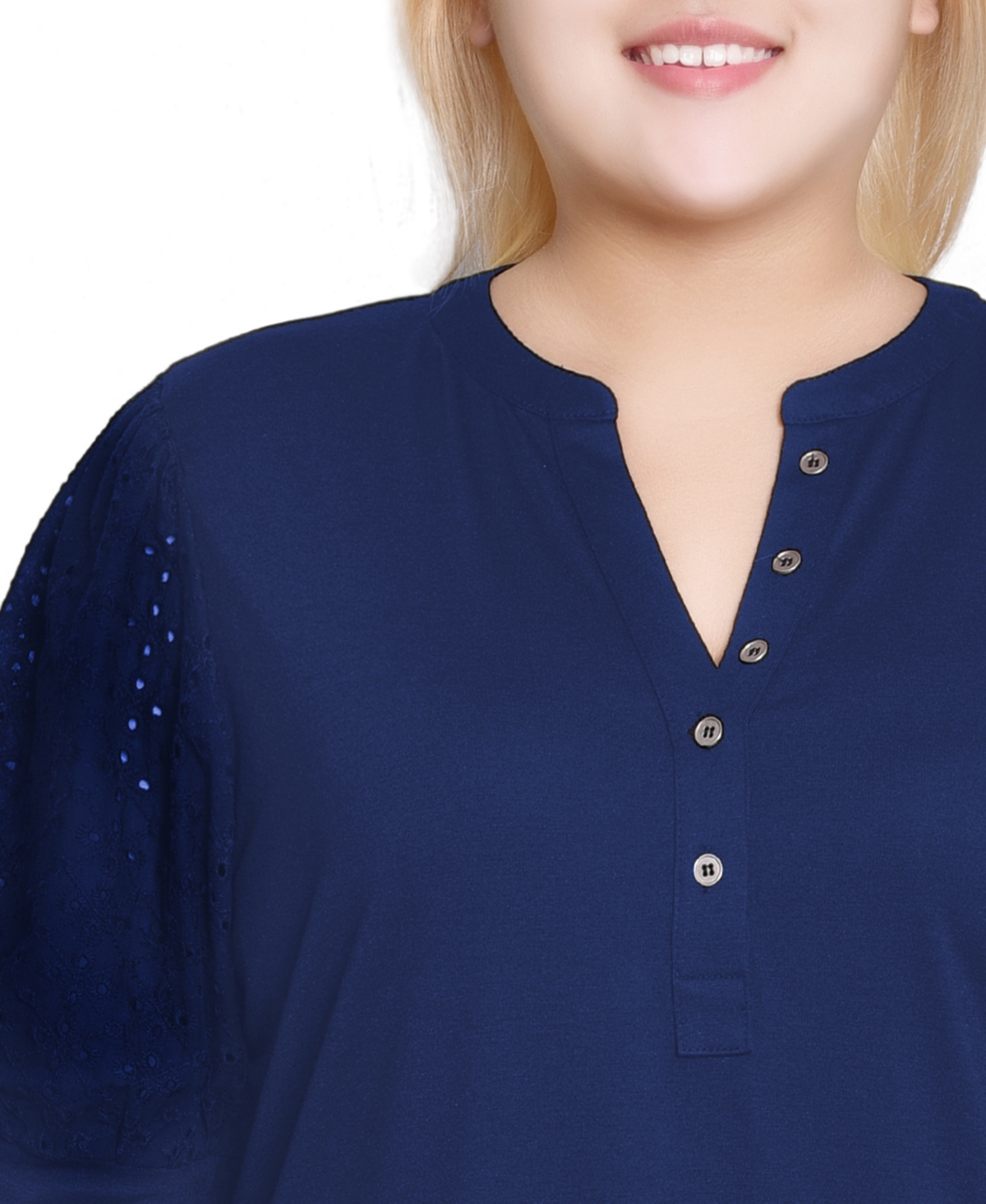 Ny Collection Plus Size Puff Elbow Sleeve Top In Blue