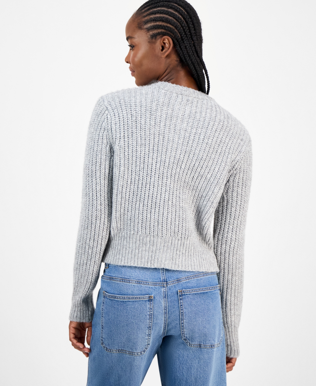 And Now This Women's Dome-button Cropped Cardigan, Macy's Exclusive In Gray