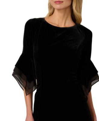 Women's Velvet Bell-Sleeve Mesh-Trim Dress