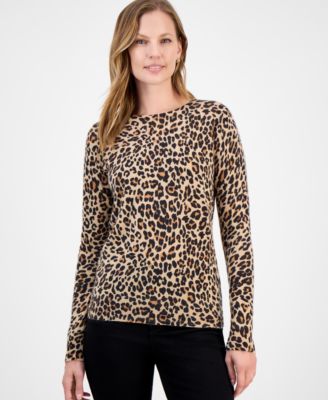 Charter Club - Petite Cashmere Leopard-Print Sweater