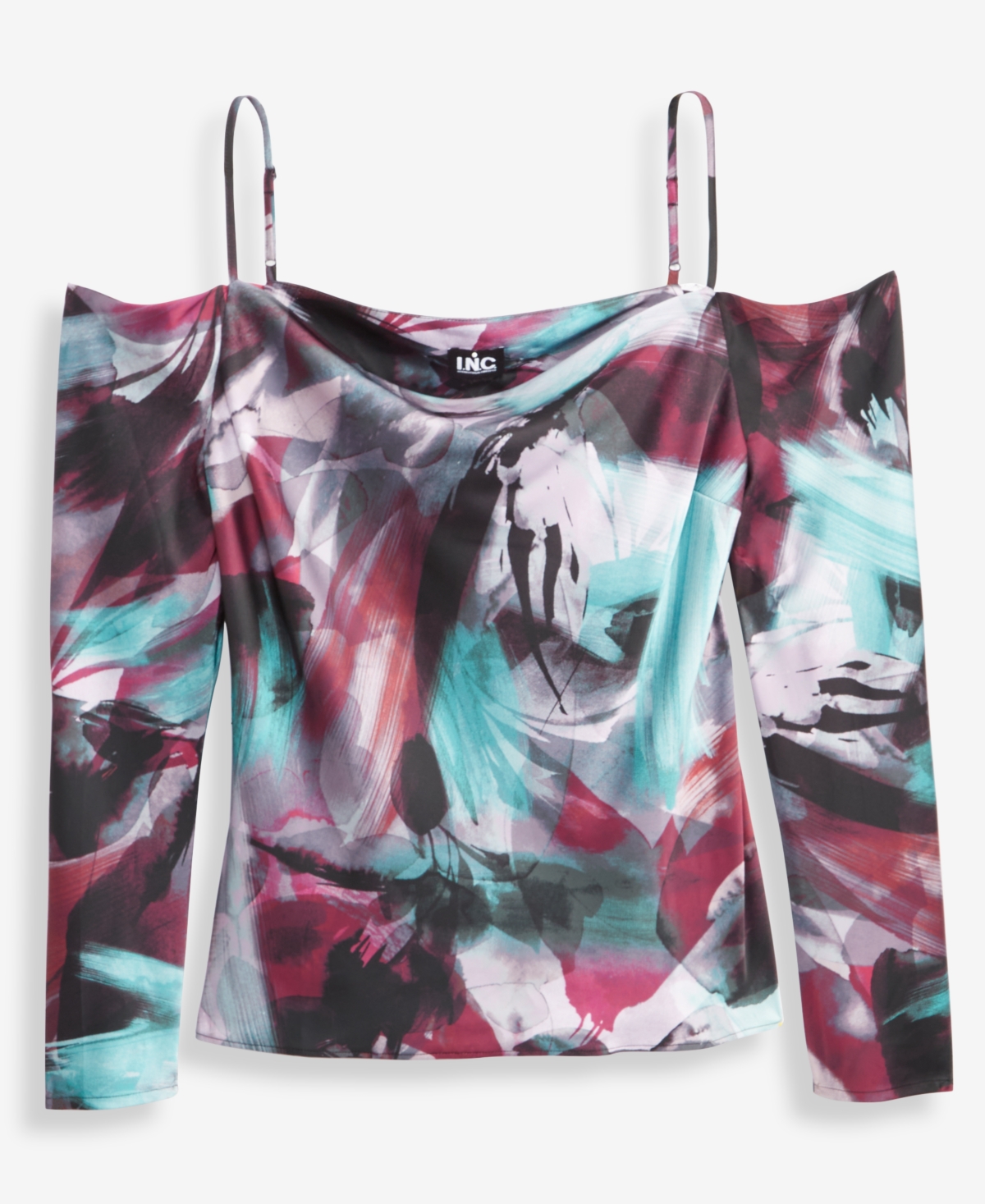 Inc International Concepts Women's Cold-shoulder Draped Blouse, Macy's Exclusive In Multi