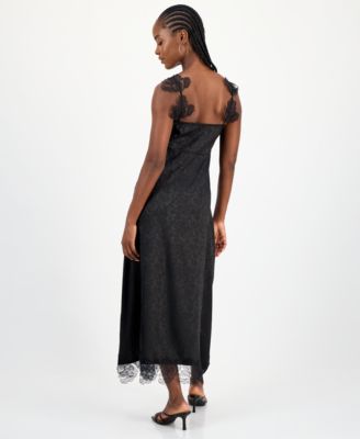 Women's Lace-Trim Jacquard Slip Dress, Macy's Exclusive