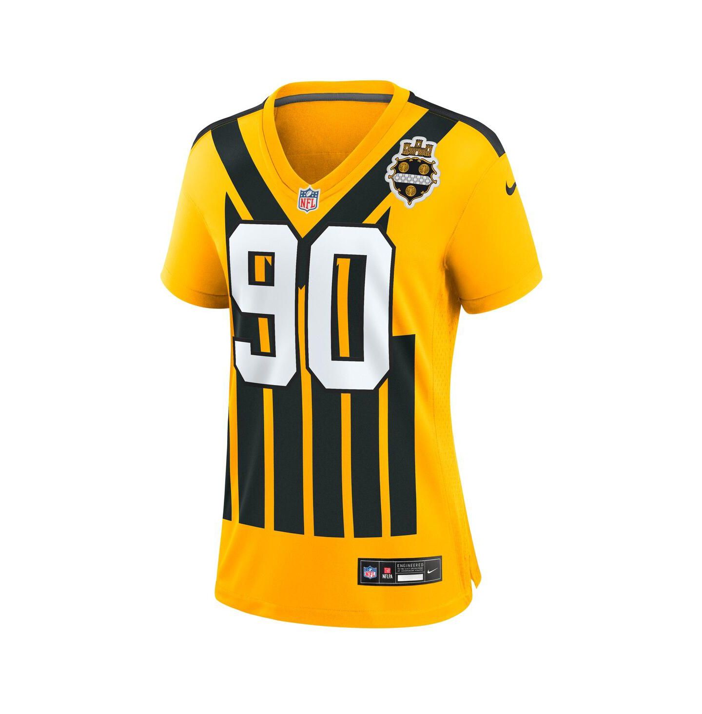 Женский топ Nike T.J. Watt Gold Pittsburgh Steelers Alternate 1933 Throwback Game Jersey — фото 2