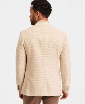 Men's Tan Mini Check Modern-Fit Blazer