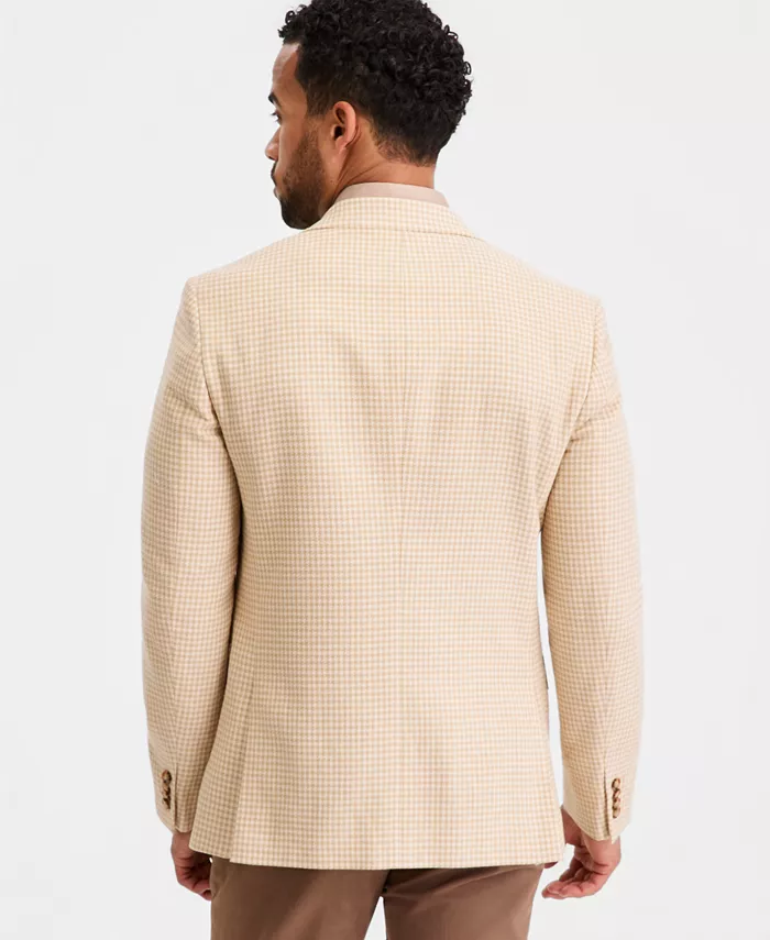 Men's Tan Mini Check Modern-Fit Blazer - thumbnail 2